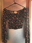 NEW Womens Small PACSUN LA HEARTS Crop Top Black Floral Bell Sleeves Festival
