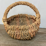 <€€ Rustic Round Rattan Basket Woven Coil Multi Colored