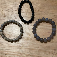 Juniors Set/3 Bead Bracelets Rock Black Gray Browns Boho