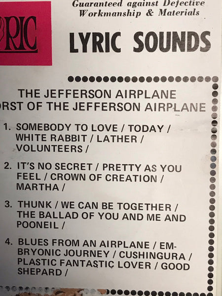 Vintage MUSIC Jefferson Airplane THE WORST OF JEFFERSON AIRPLANE Lyric Sound R-1034 8 Track Tape