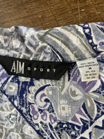 *Vintage A|M Sport Womens Purple Floral Print Short Sleeve Blouse Top Medium