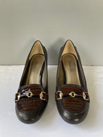 New Womens Madeline Stuart Paisley Size 7 Brown Leather Slip On Pump High Heels Dress Shoes