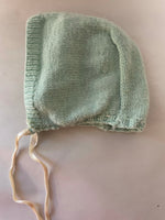 a** Vintage 1960s Baby Girls Green Knit Crochet Bonnet Hat Cap Lightweight