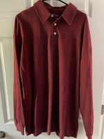 Mens XLarge Roundtree & Yorke Burgandy Polo Long Sleeve Thin Black Stripe Shirt