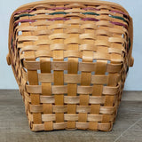 <€€ Shaker Square Medium Wood Woven Gathering Basket w/ Swivel Handle Green/Red Easter