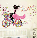 <€€ Vinyl Wall Decal FLOWER LOVE GIRL Bike Butterflies & Flowers Removable Art Mural Home Room Decor New