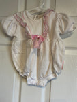 Vintage Baby Girls 0-5 Months One Piece Bodysuit Ruffle Neckline Pink & White Sail Boat & Anchor
