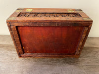 ~¥ Wood Hinged Storage Chest Trinket Box with Woven Wicker Inserts