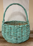 <€€ XLarge Round Wood Woven Gathering Basket w/ Handle Green Easter