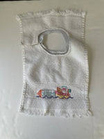 <add€€ Baby Unisex One Size 100% Cotton White Bib Cross Stitch Tug Boat Pushing Milk Bottle