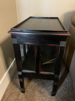 ~ Distressed Black Accent Table Liquor Cabinet Rectangular with Pull Down Glass Door w/ Storage