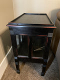 ~ Distressed Black Accent Table Liquor Cabinet Rectangular with Pull Down Glass Door w/ Storage