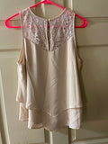 Womens Juniors MONTEAU Large Beige Lace Flowing Hi Lo Sleeveless Top Blouse