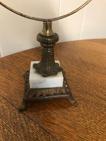 Vintage Ornate Metal Table Top Hollywood Vanity Swivel Tilt Dresser Mirror Marble Base