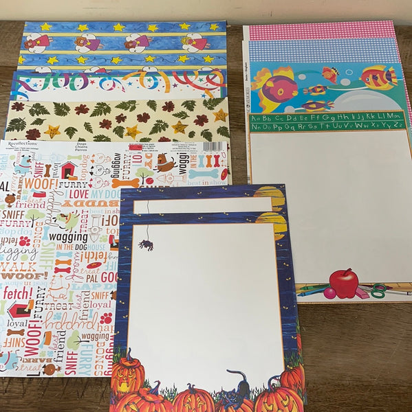 *Lot/10 Misc Fall Party Dogs Fish Plaids Scrapbook Paper Single Sheets 4-12X12 & 6-11x9