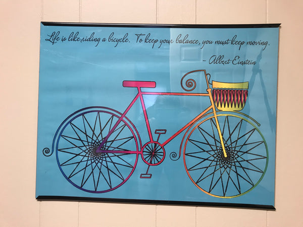 a* “Life is like riding a bicycle” Albert Einstein Quote Wall Art Brightly Colored