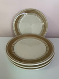 <€€ Mainstays Casual Banded Brown/Beige 4 Piece Set for 4 Dinner & Bread Plates, Salad/Soup Bowl, Mug