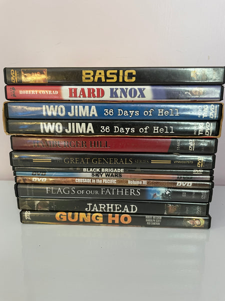 Lot/12 Military War Movie DVDs Iwo Jima Hamburger Hill Jarheads Gung Ho Basic