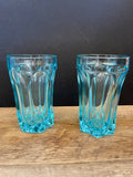 ~€ Vintage Set/6 Ice Blue Depression Glass Water Ice Tea Goblet Tumblers Starburst Bottom