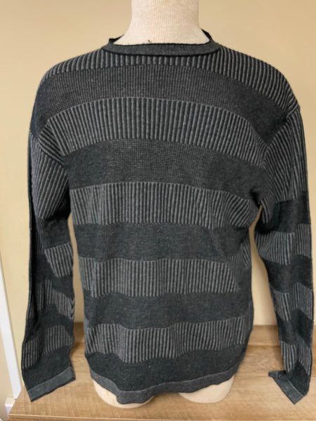 Mens MURANO Italy Black Gray Cotton Blend Sweater Long Sleeve Sz Large