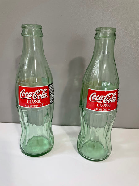 a* Vintage Pair/Set of 2 COCA COLA Classic Coke Empty 8 oz. Bottle Green 1996