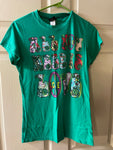 Womens Juniors BEATLES All You Need is Love Green Floral TShirt Lyrics Large Boho Hippie