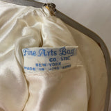 a** Vintage FINE ARTS BAG CO. Metallic Silver Evening Bag Clasp Purse w/Chain