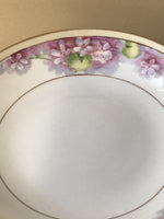 <€€ Vintage Hand Painted NIPPON Purple Flowers 7” Footed Condiment Nut Candy Bowl Retired