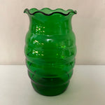 a** Vintage Medium Emerald Forest Green Glass 7” Flower VASE Ruffled Rim Decor