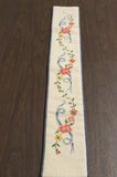 €€ Vintage Needlepoint 45" Table RUNNER Floral Pattern Pink Roses Blue Ribbon Velvet Backing