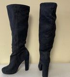 +* Womens Black Faux Suede Knee High Platform Boots Slip On Sz 8