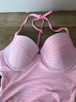 <€€ Womens Juniors OLD NAVY Medium Pink Stripe One Piece Swimsuit