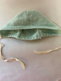 a** Vintage 1960s Baby Girls Green Knit Crochet Bonnet Hat Cap Lightweight
