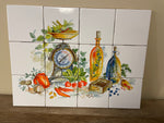 ~€ New 17.25” x 13” Ceramic Tile Pieces Set of 12 Tiles White Kitchen Oils Vegetables Scale
