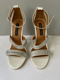 New Womens Izabella Rue Ivory w/ Silver Rhinestones Sandal High Heel Ankle Strap Size 7M Sexy