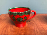 € Vintage Rare German POTTERY Piroschka Gallo Villeroy & Boch Glazed Pottery Green Red Set/7 Cup Mugs & Saucers 1972 Retired