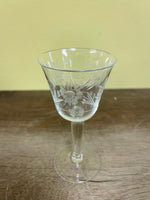 a** Vintage Set/3 Clear Etched Cordials Crystal Wine Goblet Barware Glasses 4.25” Starburst