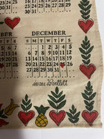 Vintage 1959 Calendar Linen Hanging Country Barn Chickens ❤️ Pineapple Red & Green by Town House