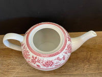 <€€ CHURCHILL White Ceramic Tea Pot with Lid Red Pink Flowers 5” H England