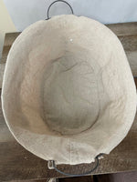 <€€ Large Oval Chicken Wire Gathering Basket w/ Handles Linen Burlap Lace Liner