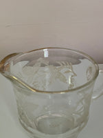 a** Vintage 3” Clear Glass Embossed Frosted Leaves Handled Pitcher Creamer