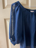 Women Juniors XHILARATION Blue Sheer Peasant 3/4 Sleeve SMALL Hi Low