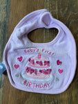 Miniwear Baby Girls One Size 100% Cotton Adjustable Bib Pink “Baby’s First Birthday“ Cake