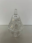 a** Vintage Clear Cut Crystal Pear Shape Candy Trinket Dish with Lid