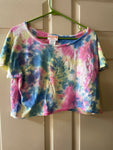 Womens Juniors Medium CRUSH Tie Dye Pink Blue Yellow Crop TShirt Cotton