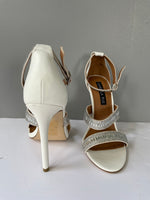 New Womens Izabella Rue Ivory w/ Silver Rhinestones Sandal High Heel Ankle Strap Size 7M Sexy