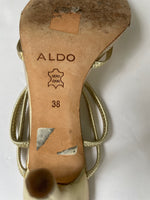 Womens Aldo Gold  Slip On Sandal High Heel Straps Size 7M Sexy