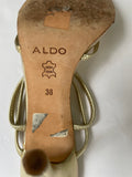 Womens Aldo Gold  Slip On Sandal High Heel Straps Size 7M Sexy
