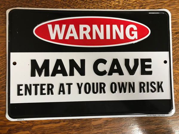 WARNING Man Cave Enter At Your Own Risk Tin Metal Sign  Barware