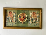 €€~ Vintage Framed Postcard Art “MOM” Angel Cherubs Gold Wood Frame Wall Hang Mother’s Day